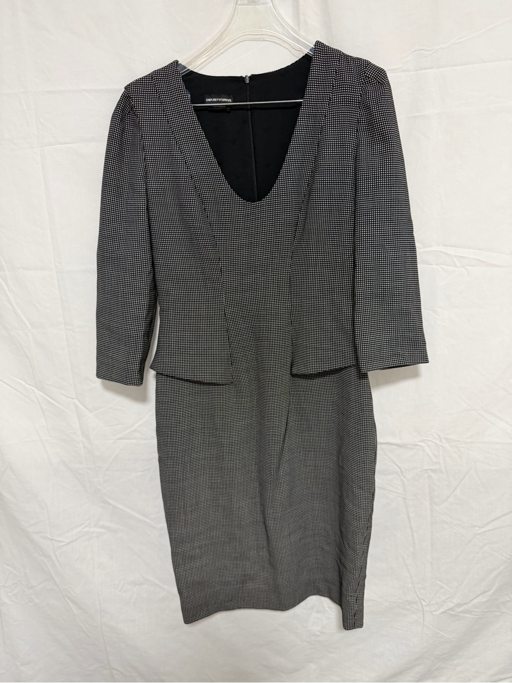 Emporio Armani Black & White Midi Sheath Dress with V-Neck